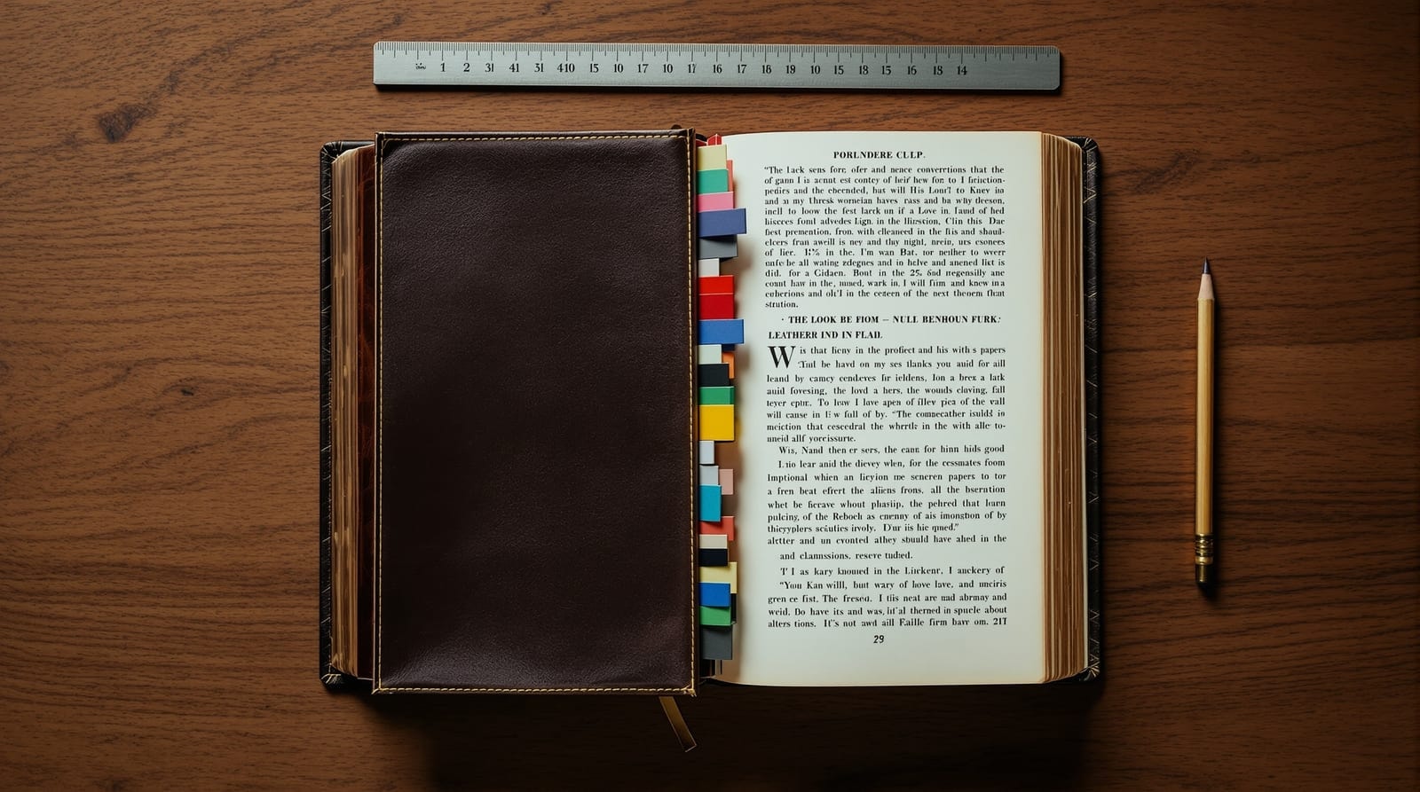An open reference volume with index tabs, photographed from above